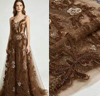 Tissu en tulle brodé floral marron vintage, multicolores, livraison rapide, tissu pour vêtements de mariée et robes de cérémonie