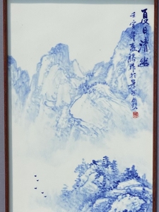 Hand Painted Blue White <strong>Four</strong> <strong>Seasons</strong> Abstract Landscape Wall Art Crystal Porcelain Ceramic Framed Home <strong>Decors</strong> for Hanging - Product Image 3