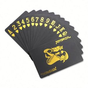 Waterproof Playcard Plastic Custom Back Logo <b>Playing</b> <b>Cards</b> Black Gold Poker <b>Card</b> - Product Image 2