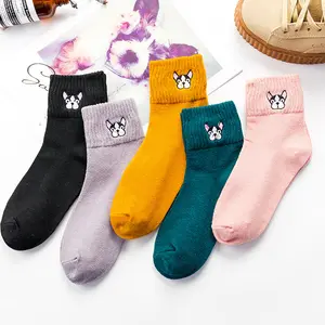 Носки для девочек, забавные длинные носки с вышивкой в Корейском стиле, милые Повседневные вязаные носки с принтом мультяшных животных для женщин из спандекса/нейлона/хлопка
