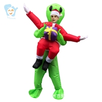 Costume gonflable amusant pour adultes, taille plus, unisexe, Halloween, Nouvel An, Alien portant Père Noël, en polyester