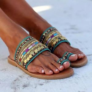 <span class=keywords><strong>Sandalias</strong></span> de Mujer Estilo Bohemio, <span class=keywords><strong>Sandalias</strong></span> Planas de Playa, <span class=keywords><strong>Sandalias</strong></span> para <span class=keywords><strong>Juanetes</strong></span>, Tacón Plano, Punta Redonda, Estilo Bohemio, para Uso Diario en la Playa, de PU Verde - Product Image 2