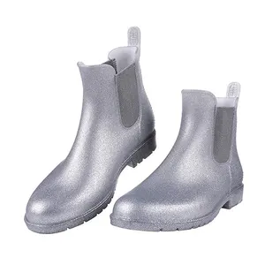 Mode Zilveren Glitter Shiny Waterdichte Laarzen Voor Lady Vrouwen Enkel Regen Laarzen