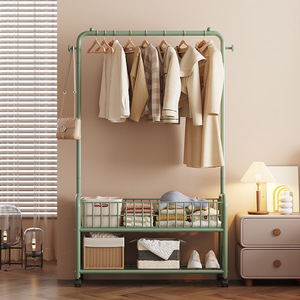 Portable Clothes Rack With <b>Storage</b> <b>Basket</b> And Wheels For Bedroom Clothing Organizer <b>Rectangle</b> Standing Type Mobile Drying Rack - Product Image 4
