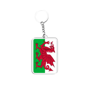 Gantungan kunci bendera <span class=keywords><strong>Welsh</strong></span> 3x4.3cm latar belakang merah lencana naga hijau elemen Eropa gantungan kunci fitur liontin - Product Image 1