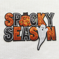 2026 Vente en gros personnalisée de grandes écussons thermocollants d'Halloween en chenille, à sequins et brodés, motifs Citrouille et Fantôme BOO, pour vêtements