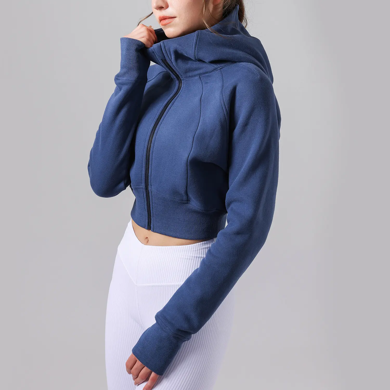 Women Hooded Yoga Jacket Long Sleeve Sports Top Zip Pocket Fitness Winter Warm Gym Activewear Running Coats Workout Clothes