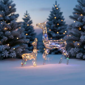 Décoration de Noël en acrylique en forme de famille de rennes, 160 lumières LED multicolores, utilisation intérieure et extérieure - Product Image 2