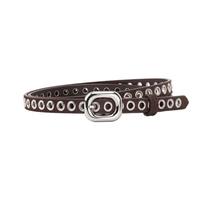 Ceinture fine en cuir véritable suédé à trous, design de luxe, boucle argentée, accessoires de mode pour femme avec anneaux métalliques décoratifs