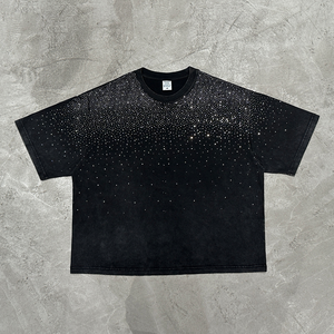 T-shirt da uomo in cotone di alta qualità con logo personalizzato, T-shirt streetwear con strass, T-shirt corta a maniche corte per uomo - Product Image 1