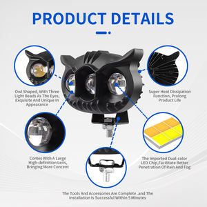 Lampe <span class=keywords><strong>LED</strong></span> Hibou à 3 yeux Projecteurs de tir à <span class=keywords><strong>longue</strong></span> <span class=keywords><strong>portée</strong></span> haute luminosité Jaune Blanc <span class=keywords><strong>Phare</strong></span> de <span class=keywords><strong>moto</strong></span> Universel pour voiture - Product Image 4
