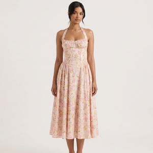 All'ingrosso Casual estate alla moda Vintage stampa floreale prendisole con scollo all'americana abito in pizzo abito Midi per <span class=keywords><strong>donna</strong></span> - Product Image 3