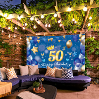 70,8x43 Zoll Blaues Tragbares Polyester Happy Birthday Banner Druck 50. Geburtstag Familienfeier Fotowand Dekoration Hintergrund