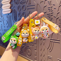 Porte-clés avec dessin animé 3D mignon, tigre, poupée Shiba Inu, pendentif de sac pour couple