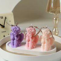 Bougie sculptée vintage en forme de chérubin ange, figurine mignonne de Cupidon avec ailes, bougie en cire de soja, ton pastel doux, ornement de table