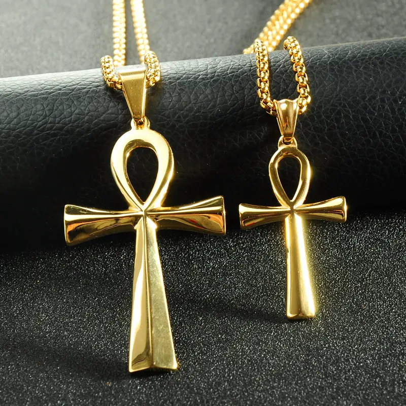 Kalung Liontin Salib Ankh, Perhiasan Pinggul Lapis Emas Stainless Steel Titanium Baja Titanium