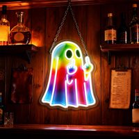 Enseigne néon amusante pour propriétaires de magasins d'Halloween Neonawall, motif fantôme, lumière LED USB à intensité variable, attrayante pour la décoration murale de bars effrayants et vitrines de magasins