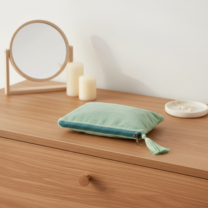 Sac <span class=keywords><strong>de</strong></span> maquillage personnalisé en gros, à rayures, avec pompon, écologique, portable, à fermeture éclair, pour filles - Product Image 6