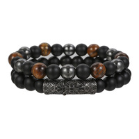 Bracelets de perles en pierre naturelle faits à la main 2pcs Bracelet en pierre givrée avec breloques en forme de boule incrustée Bracelets de perles noires