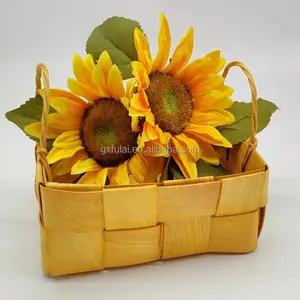 Hot Sell High Quality Wood Chip Storage Basket With Handles Handmade Wooden Bread Fruit Basket