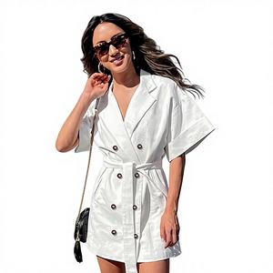 Robe tailleur en velours style français <span class=keywords><strong>2023</strong></span> pour femme, cintrée à la taille, à lacets, élégante, anti-plis, double boutonnage, haut de gamme, été - Product Image 1