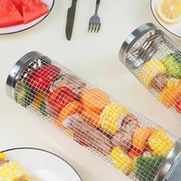 Atacado: Cesto para Churrasco em Cilindro de Metal com Grelha de Rede de Aço Inoxidável Multifuncional para Acampamento ao Ar Livre