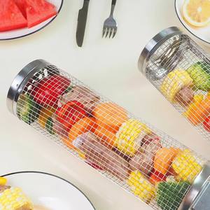 Venta al por mayor Camping al aire libre Barbacoa Suministros Multifuncional de acero inoxidable Jaula de malla de alambre Cilindro de metal Barbacoa Parrillas Cesta - Product Image 5