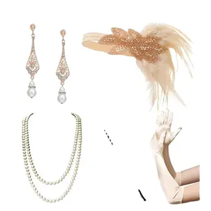 2401 erxi 1920s головная повязка для вечеринки танцевальный Комплект ожерелье перчатки дымовые шесты серьги