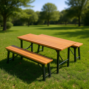 Table de pique-nique pliante en bois d'acacia avec structure métallique pour repas et activités intérieures et extérieures - Product Image 2