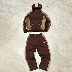Clothing Manufacturer Custom High Quality Baggy Sweatpants and Hoodies Set Patchwork Suede Fabric Tracksuit <b>Sweat</b> <b>Suits</b> <b>Men</b> - Product Image 1