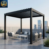 Pergola motorisée en aluminium à lames orientables LYN, imperméable, coupe-vent, ignifuge, avec store enrouleur 5x5x3M