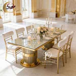Luxury Modern Romantic&Elegant Gold Stainless Steel Rectangular Customized Outdoor Home Wedding & Hotel Dining <b>Table</b> Set - Product Image 5