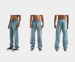 Factory Streetwear Pantalones vaqueros para hombre Pantalones vaqueros rasgados desgastados Pantalones rectos acampanados Baggy <span class=keywords><strong>Jeans</strong></span> de pierna ancha Pantalones <span class=keywords><strong>rotos</strong></span> - Product Image 6