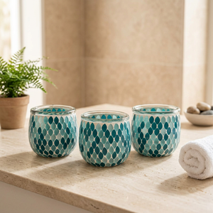Portavelas de Vidrio Iridiscente Azul Resistente al Calor con Patrón de Mosaico, 14 oz, para Decoración de Mesa de Baño y Hogar en Navidad - Product Image 2