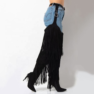 Large Size 44 Tassel Ornament Fancy Design Party Women Over Knee High <b>Boots</b> Thin Heel Women Long Booties Pointed Toe Side Zipper - Product Image 2