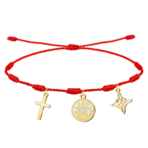 Bracciale da 7 nodi con nodo della strega fortunata Tetragrammaton croce latino oro acciaio inossidabile collana con ciondolo di protezione amuleto - Product Image 1
