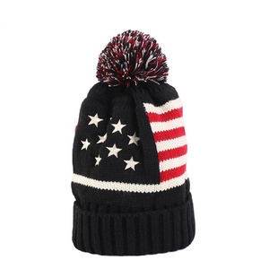 Pom pom dệt kim Beanie Hat Acrylic Cuff Beanie USA cờ ấm mùa đông hat - Product Image 5