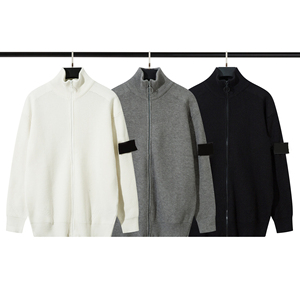Pull décontracté unisexe en coton anti-plis de couleur unie avec fermeture éclair, style pierre, tricoté pour l'hiver - Product Image 1