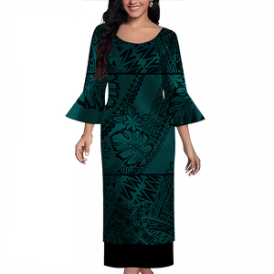 热卖波利尼西亚部落喇叭裤萨摩亚Puletasi定制加大码女性2 pcs上衣和长裙2件套连衣裙 - Product Image 2