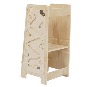 Tour d'apprentissage multifonctionnelle en bois pour enfants avec tableau noir, tabouret et chaise d'escalade - Product Image 4