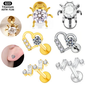 Rui Qian ADTM F136 Titanium Oorknopje Hoge Kwaliteit Zirkoon Doorboort het Piercingbeen Nagel Dames Lichaamssieraden G23 Titanium - Product Image 1