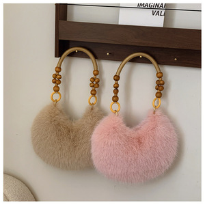 Borsa Hobo in Ecopelliccia per Donna <span class=keywords><strong>con</strong></span> Tracolla di Perline in Legno, Trendy e Casual per Uso Quotidiano - Product Image 5