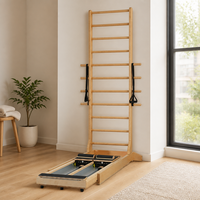 Barres murales de Pilates en bois durable avec sangles réglables, en bois d'érable et cuir, équipement de gym à domicile pour Pilates/Yoga (garantie 3 ans)