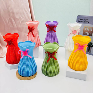 Vase en plastique imitation rotin, panier à fleurs multicolore, décoration de maison, cadeau pour salon, conteneur pour arrangement de plantes - Product Image 1