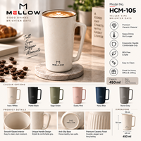 Mug à café élancé OEM 450 ml en céramique, couleur ivoire, avec dessus évasé, lignes verticales et poignée incurvée, sans BPA, pour café