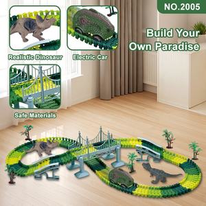 Vente en gros de 192 pièces de circuits de course, ensembles de construction routière du monde des dinosaures, ensembles de jeux de construction DIY, circuits de trains de course, jouets pour enfants - Product Image 5