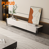 Meuble TV moderne de luxe avec plateau en pierre frittée, ensemble de meuble TV avec table basse, combinaison de table basse blanche pour salon