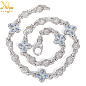 Hop Silver Gold Plated Miami Cuban Necklace <b>Iced</b> <b>Out</b> Flower Four Leaf Clover Diamond Jewelry - Product Image 6
