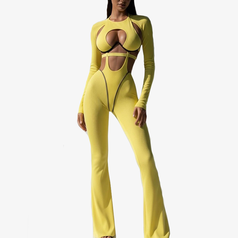 Sexier Women Workout Jumpsuit Hollow Out Backless Playsuit High Elastic Knit Yoga Gym Fitness Playsuit Custom logo Wholesale