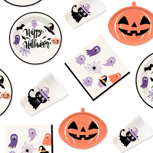 DAMAI Halloween Black Hat and Pumpkin Tableware Set and Disposable Paper Dinner Plates Dessert Plates Tableware Sets - Product Image 2